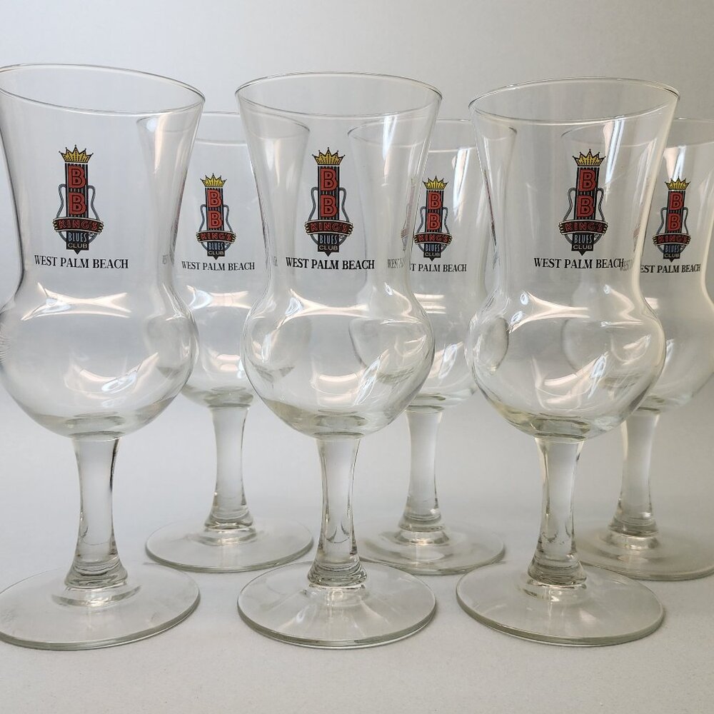 Set of 6 BB King's Blues Club Hurricane Style Glasses - West Palm Beach